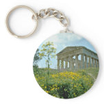 Greek Temple, Segesta, Sicily, Italy  flowers Key Chain