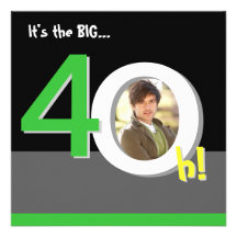 Green 40th Big 4-Oh! Photo Template Birthday Party Personalized Invitations
