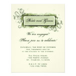 Green Abstract Floral Engagement Party Invitation
