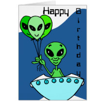 Green Alien Birthday Card