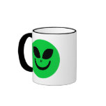GREEN ALIEN SMILEY FACE COFFEE MUGS