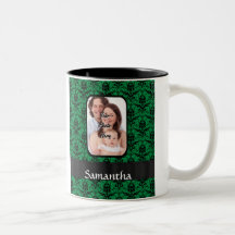 Green and black damask mugs