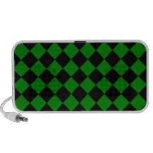 Green and Black Diagonal Checkerboard Design Mp3 Speakers