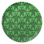 Green and Black Sea Turtle Pattern Party Plates