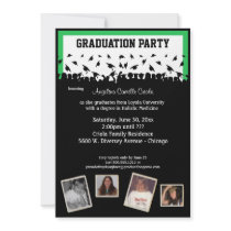 Green And Black Silhouette Graduation Party Personalised Invitations