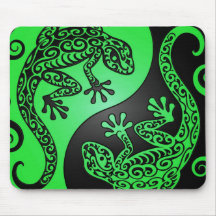 Green and Black Yin Yang Geckos Mouse Pad