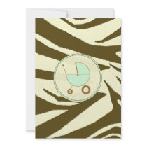 Green and Brown Zebra Print Baby Shower Invitation