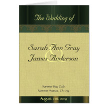 Green and Cream Brocade Wedding program Greeting Card