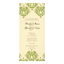 Green and Cream Damask Wedding Invitation