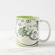 Green and Floral Coffee Mugs