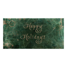 Green and Gold Grunge Vines - Happy Holidays Photo Card