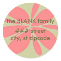 green and peach return address label - personalise round sticker