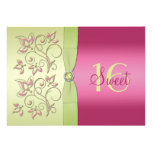 Green and Pink Floral Sweet Sixteen Invitation