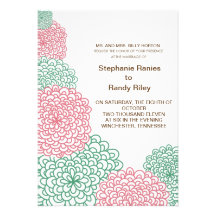 Green and Pink Flower Wedding Invitations