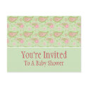 Green And Pink Paisley Invitation Postcard