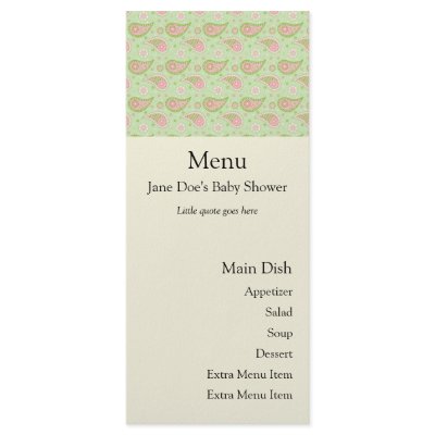 Green And Pink Paisley Menu Card Custom Rack Cards by 13BlackCatsDesigns