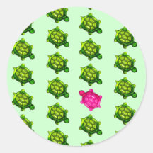 Green and Pink Turtle Pattern Round Sticker