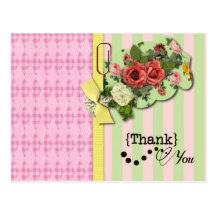 Green and Pink Vintage Thank You Postcard