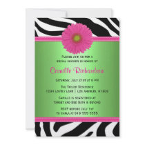 Green and Pink, Zebra Bridal Shower Invitation