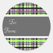 Green and Purple Plaid Gift Tag Sticker