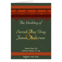 Green and Red Brocade Wedding program Greeting Card
