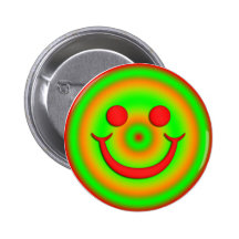 GREEN AND RED SMILEY FACE PINBACK BUTTON