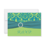 Green and Turquoise Damask Reply Card