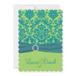Green and Turquoise Damask Wedding Invitation