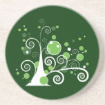 Green and White Abstract Tree Beverage Coaster