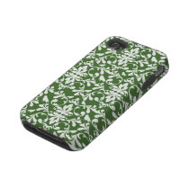 green and white bird damask pattern tough iphone 4 cover
