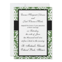 green and white bird damask pattern design invite