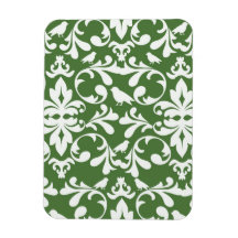 green and white bird damask pattern rectangle magnet