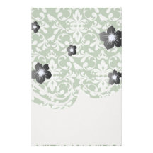 green and white bird damask pattern customized stationery