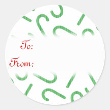 Green and White Candy Canes Gift Tag Sticker