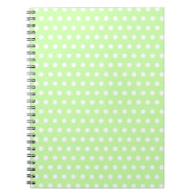 Green and White Polka Dot Pattern. Spotty. Spiral Note Book