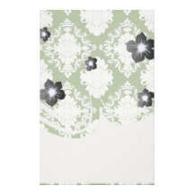 green and white romantic diamond damask pattern personalized stationery