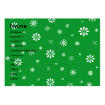 Green and white snowflakes business card template
