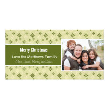 Green and White Snowflakes Holiday Christmas Card Photo Card