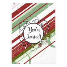 Green and Wine Modern-Retro Stripes with Monogram Invitation