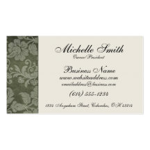 Green Antique Floral Side Bar Business Cards
