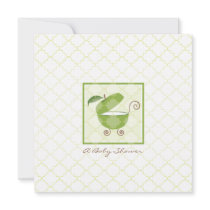 Green Apple Baby Carriage Shower Invitation