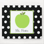 Green Apple / Black With White Polka Dots Mousepad