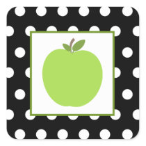 Green Apple / Black With White Polka Dots Square Stickers