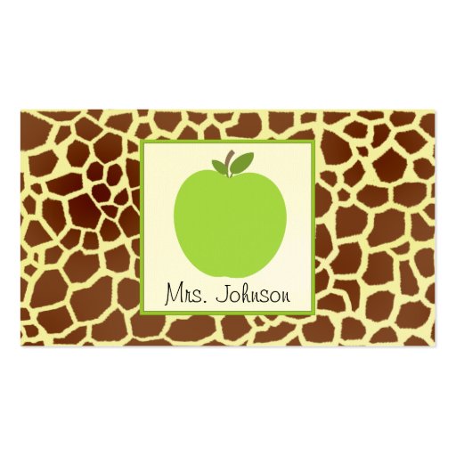 Green Apple Giraffe Print Teacher Business Card