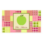 Green Apple & Madras Inspired Plaid Teacher Business Cards