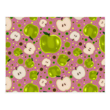 Green Apple Slices Pattern Post Cards