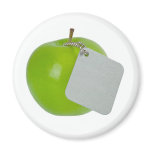 Green apple with metal tag fridge magnet