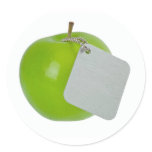 Green apple with metal tag round sticker