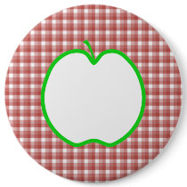 Green Apple with Red and White Check Pattern. Button