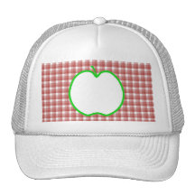 Green Apple with Red and White Check Pattern. Hat
